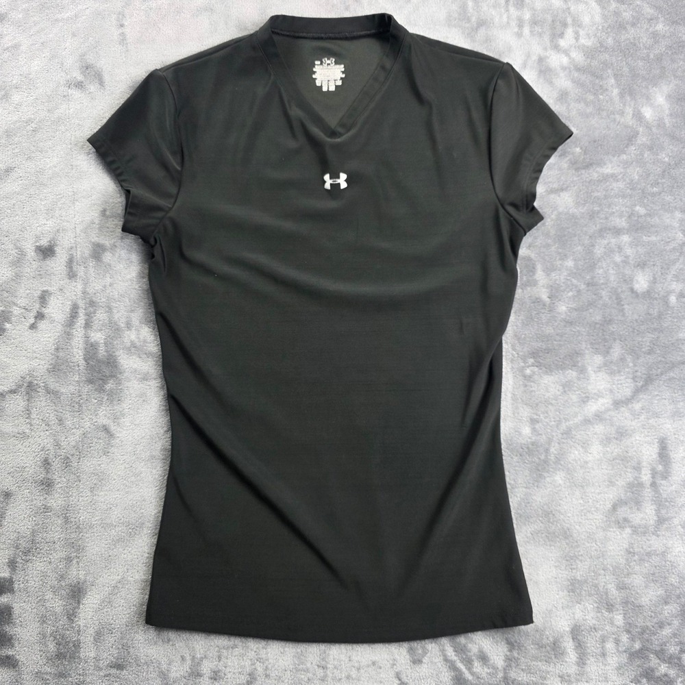 Under Armour T-Shirt Womens Medium Black V-Neck Short Sleeve Athletic Top